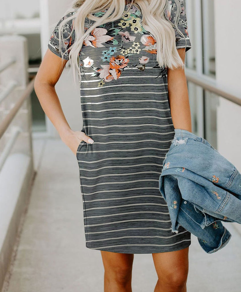 Ivory Floral Stripe Dress