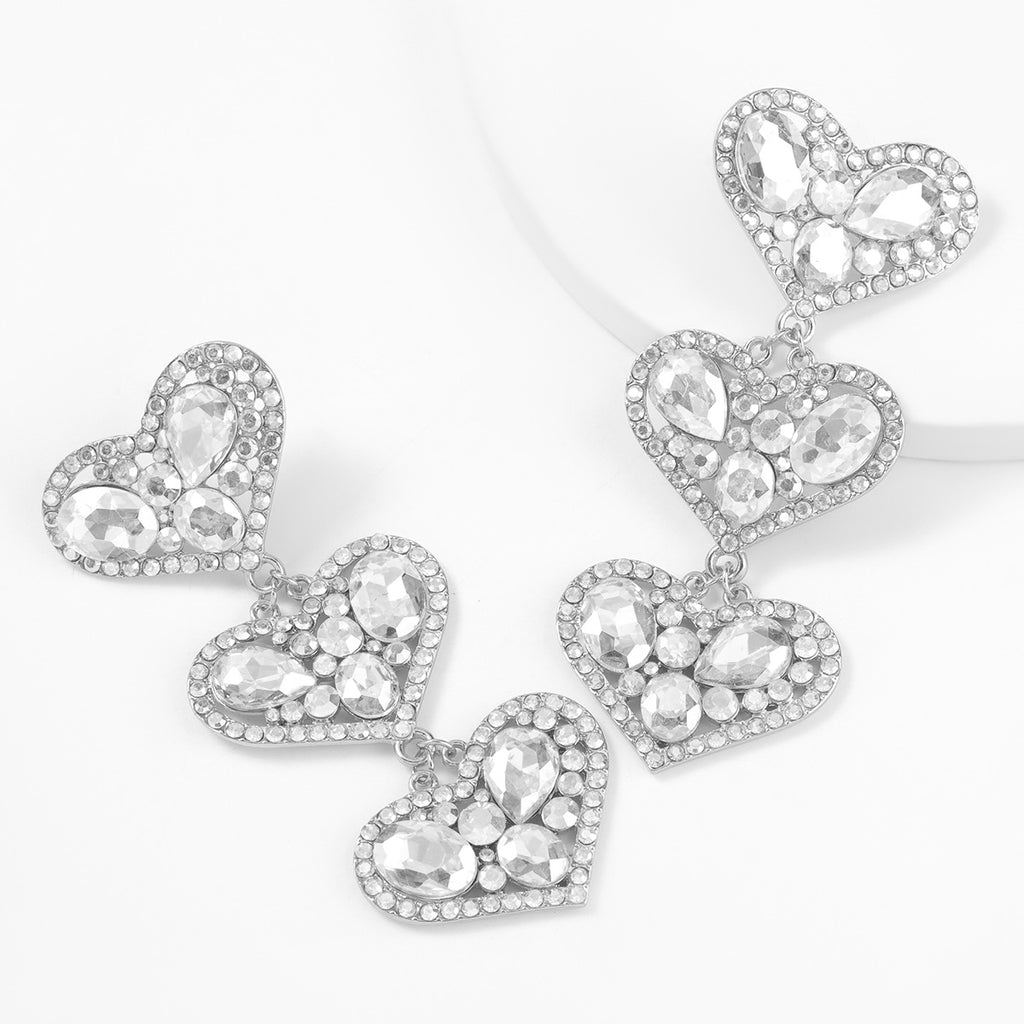 Tres Tier Love Heart Crystal Earrings