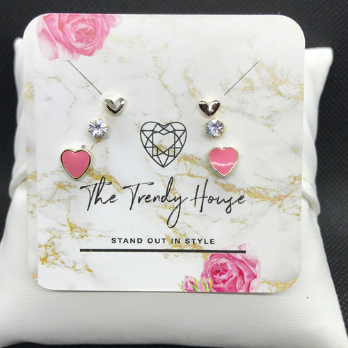 Pinky Love Heart Earring Set