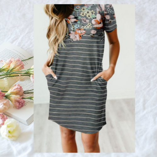 Ivory Floral Stripe Dress