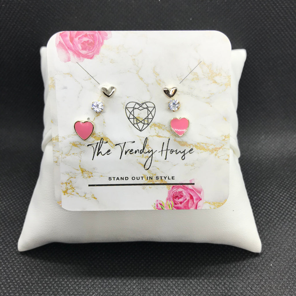 Pinky Love Heart Earring Set