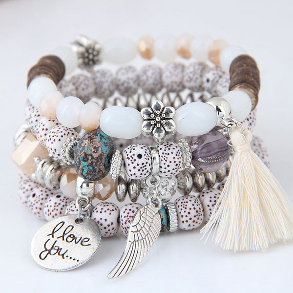 Boho Chic Glass Bead & Knotted Leather Bracelet Kit (Cream & Copper) –