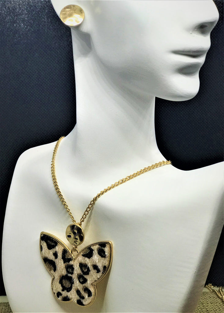 Leopard Heart and Butterfly Necklace Set