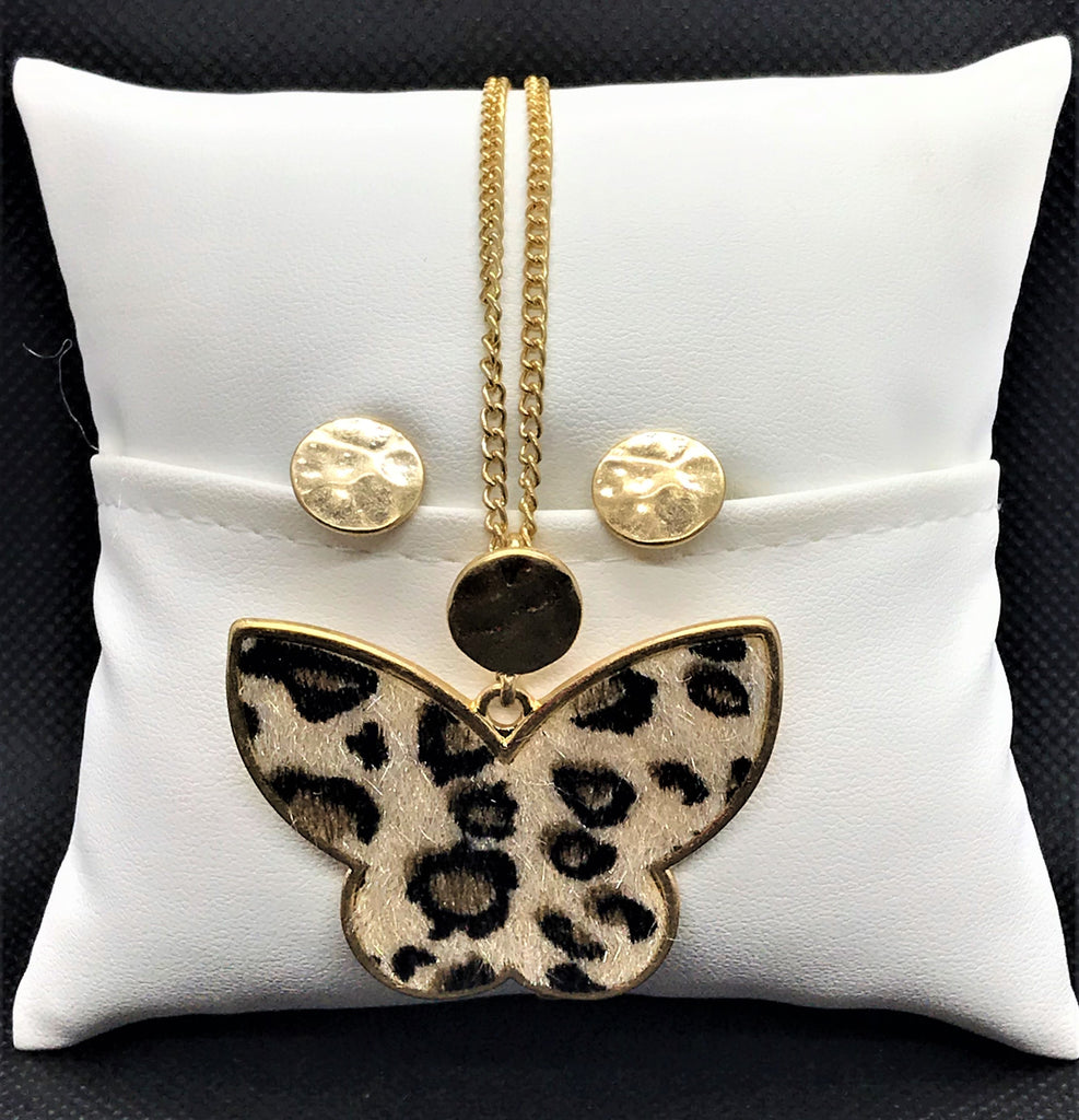 Leopard Heart and Butterfly Necklace Set