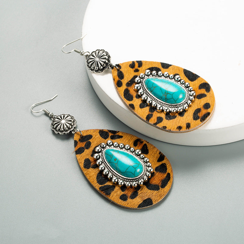 Animal Print Concho Turquoise Earrings