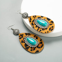 Load image into Gallery viewer, Animal Print Concho Turquoise Earrings