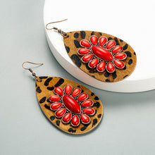 Load image into Gallery viewer, Lupe Leopard Turquoise Flower Earrings