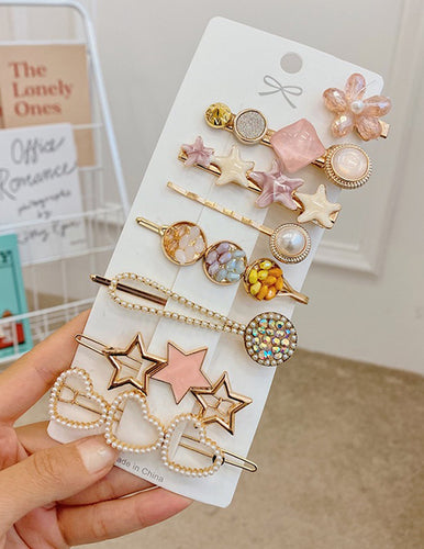 Pink Pearl Crystal Hair Clip Set