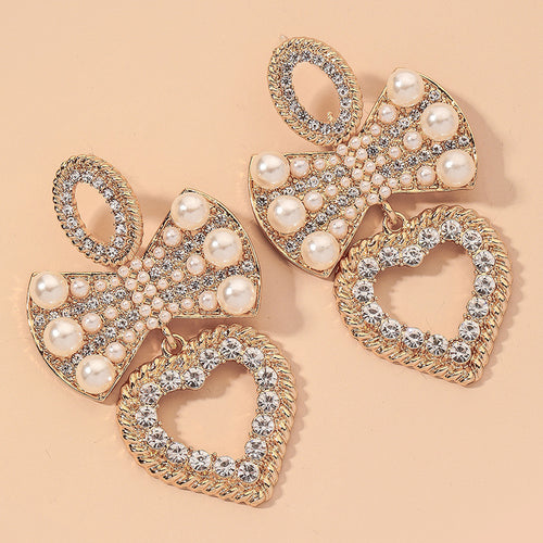 Karina Pearl Bow Heart Earrings