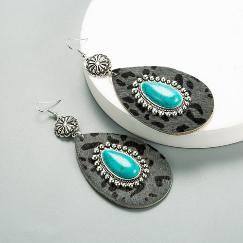 Animal Print Concho Turquoise Earrings