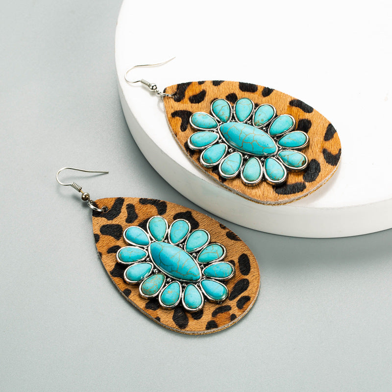 Lupe Leopard Turquoise Flower Earrings