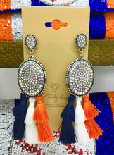 Load image into Gallery viewer, Astros Crystal Tassel Tri Color Earrings