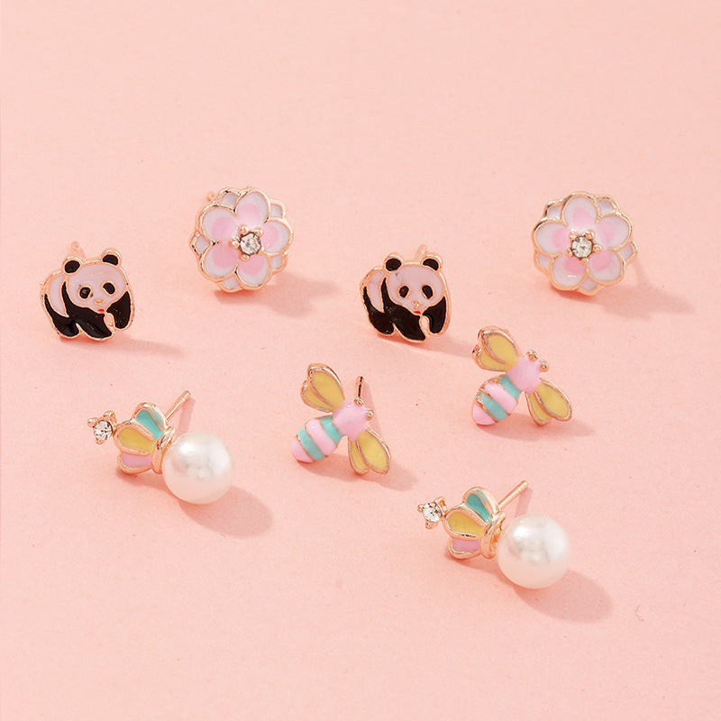 Little Girls Pink Set Earrings (4 pcs set)