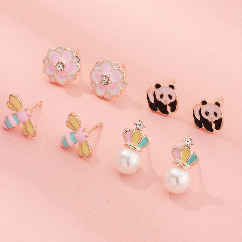 Little Girls Pink Set Earrings (4 pcs set)